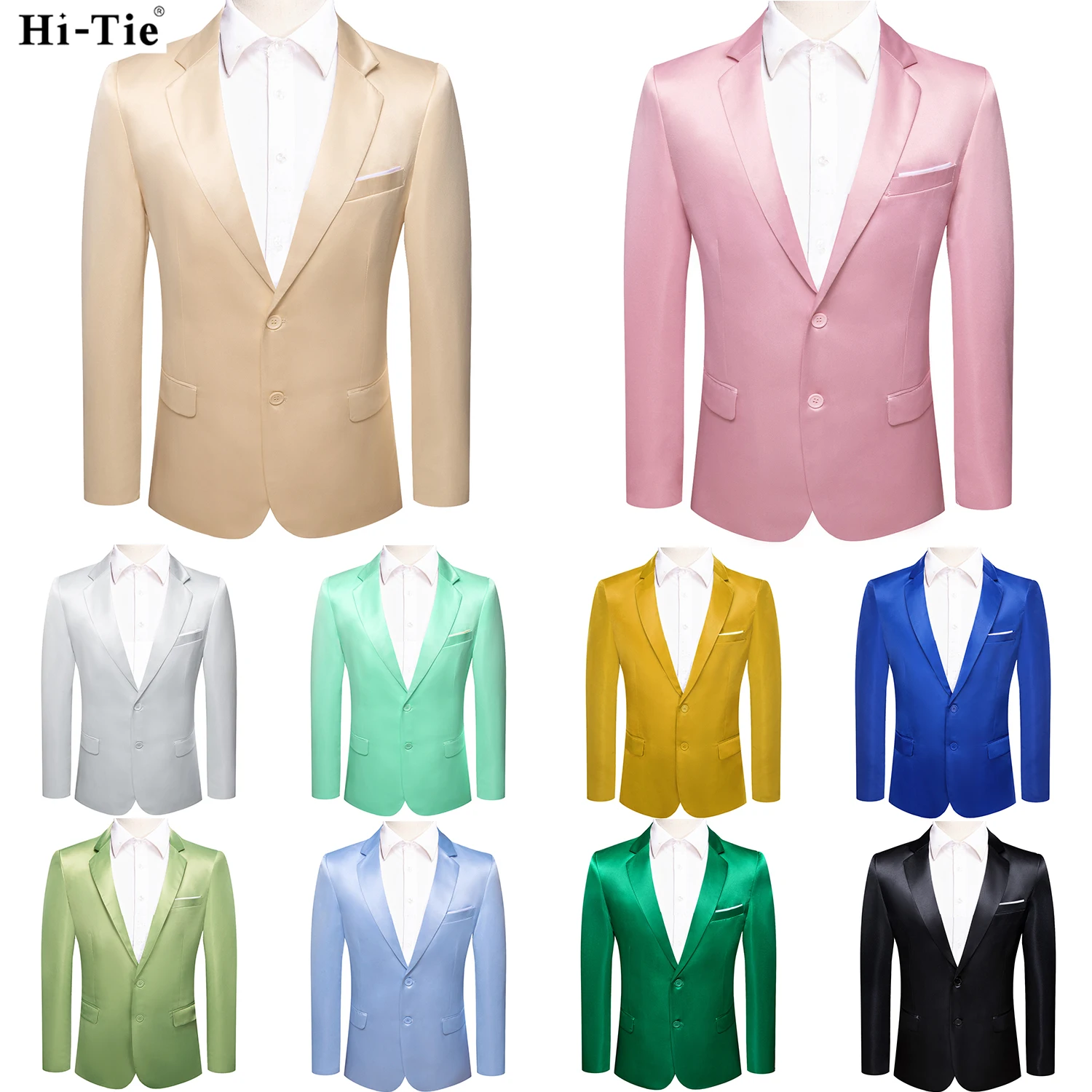 

Hi-Tie Champagne Jacquard Solid Mens Suit Shawl Collar Tuxedo Blazers Jacket Coat Groom Dress For Wedding Business Party