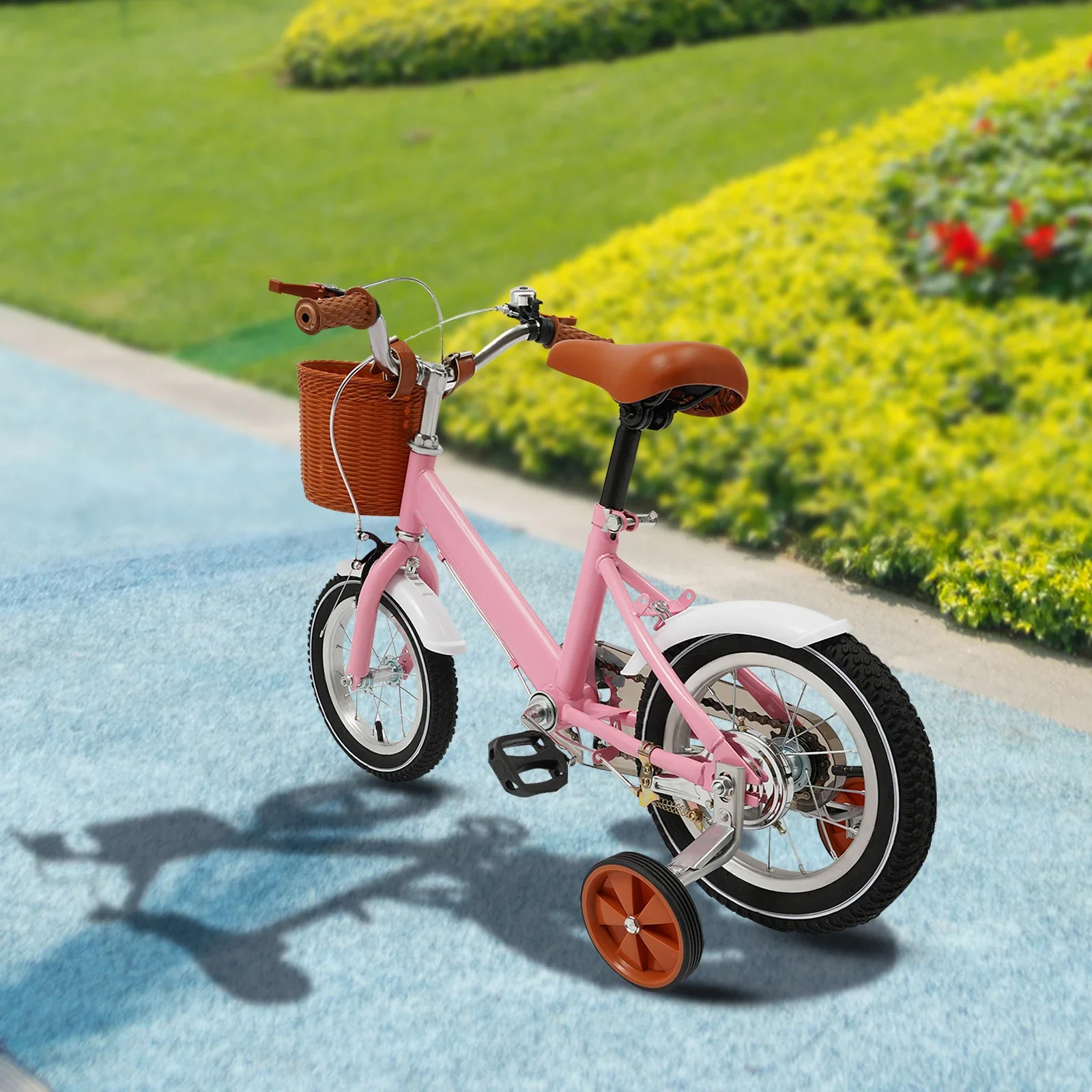Bicicleta para niños de 12 pulgadas, ruedas de goma rosa