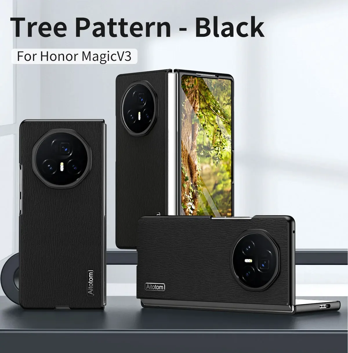 Luxury Tree Pattern Leather Case - Business Series Shockproof Phone Cover with Silicone Frame