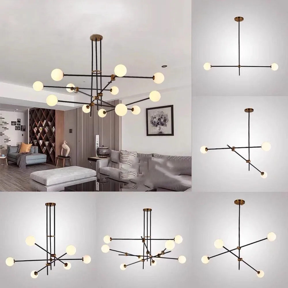 

Nordic Magic Bean LED Chandelier Simple Line Creative Personality Molecular for Living Room Bedroom Restaurant Modern Lights