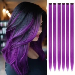 Vibrant Purple Synthetic Clip - In Hair Extensions - 24 Fashion Party Accessory Set - 24inches (Purple)