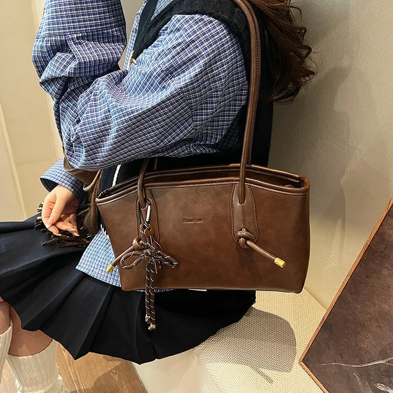 Fashion Retro Tote Bags Women's Underarm Bag 2026 New Trend Casual Handbag Solid All-match Shoulder Bag for Ladies Hobo Bags
