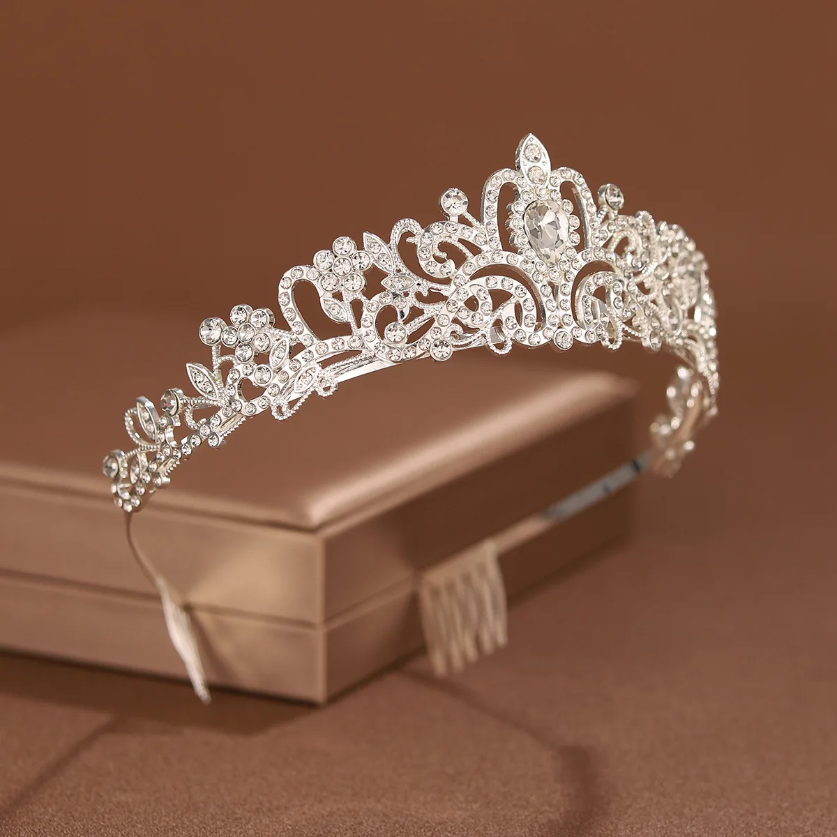 Bridal Headwear Silver-Colour Women's Classic Wedding Crown With Comb Girl Birthday Tiaras gift