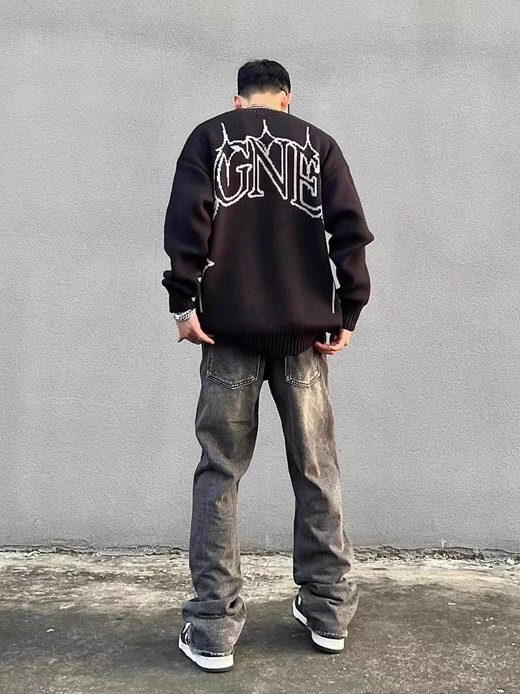 High Street Embroidered Washed Jeans, Men's and Women's Trendy Brands, Small Style Design, Patchwork, Loose Straight Leg Pants