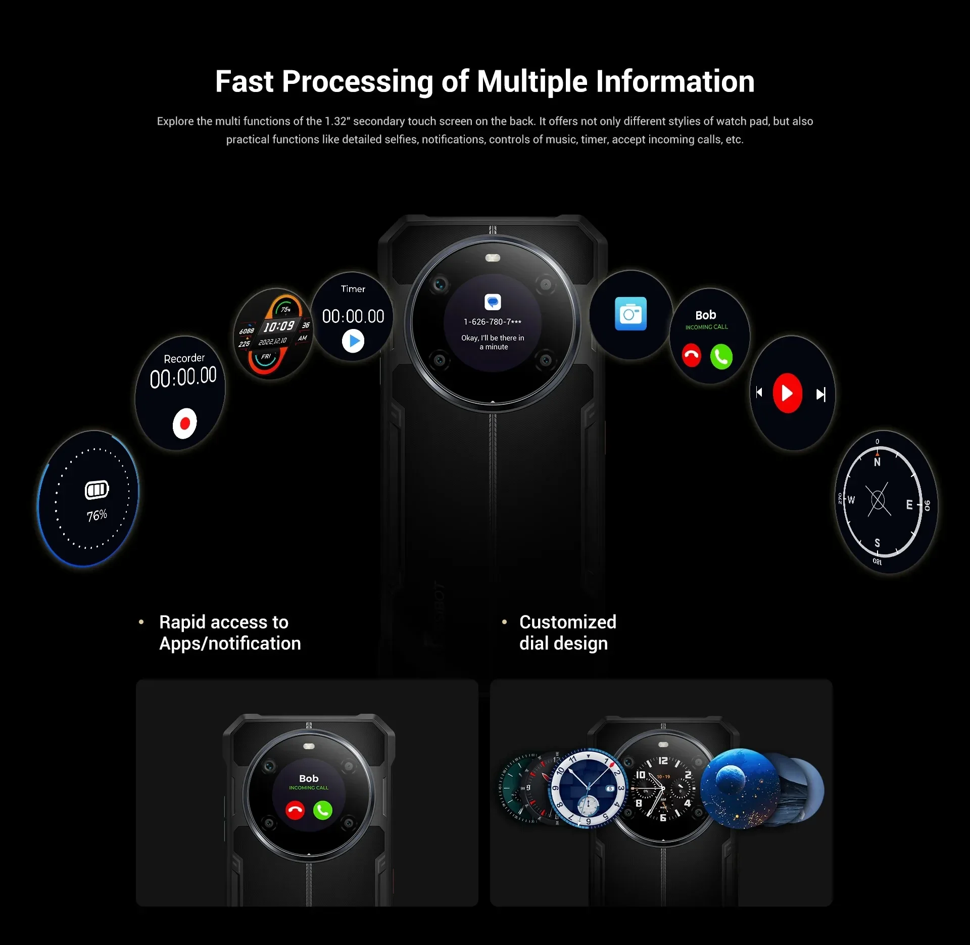 Fossibot F109 5G Rugged Smartphone Android 14 Dual Display 8GB+256GB Mobile Phone 10600mAh Battery 64MP Face ID Cellphone NFC