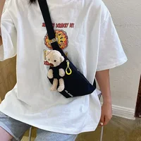 Kids New Fashion Canvas Waist Bags Letter Bear Large Capacity Designer Crossbody Belt Bags Banana Hip Money Pouch Chest Bags 2