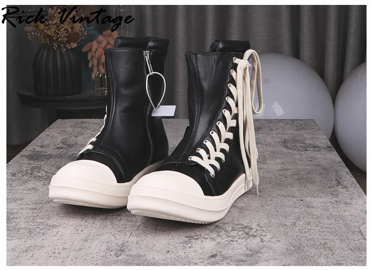 Rick Vintage Men's Real Leather Ankle Boots High Street Board Shoes Women Brand High Top Sneakers Lace Up Shoes