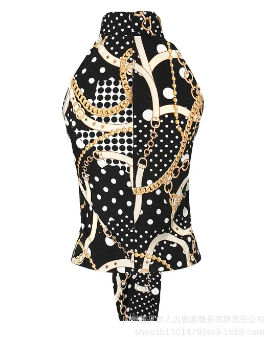 Women's Shirt Top Elegant Commuting Summer Fashion Casual Halter Stand Neck Sleeveless Printed Tie Details Slim Fit Blouse Top