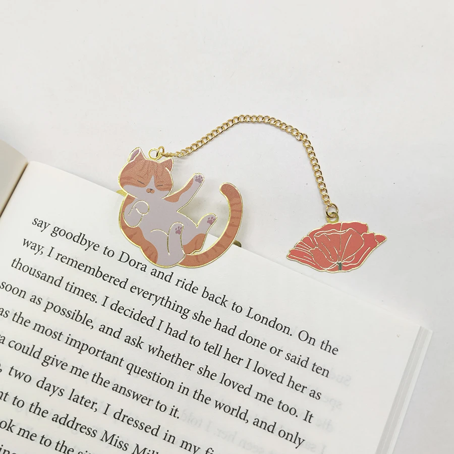 Metal Bookmark 1PC Cat Chaining Bookmark Brass Classical Cute Student Gift