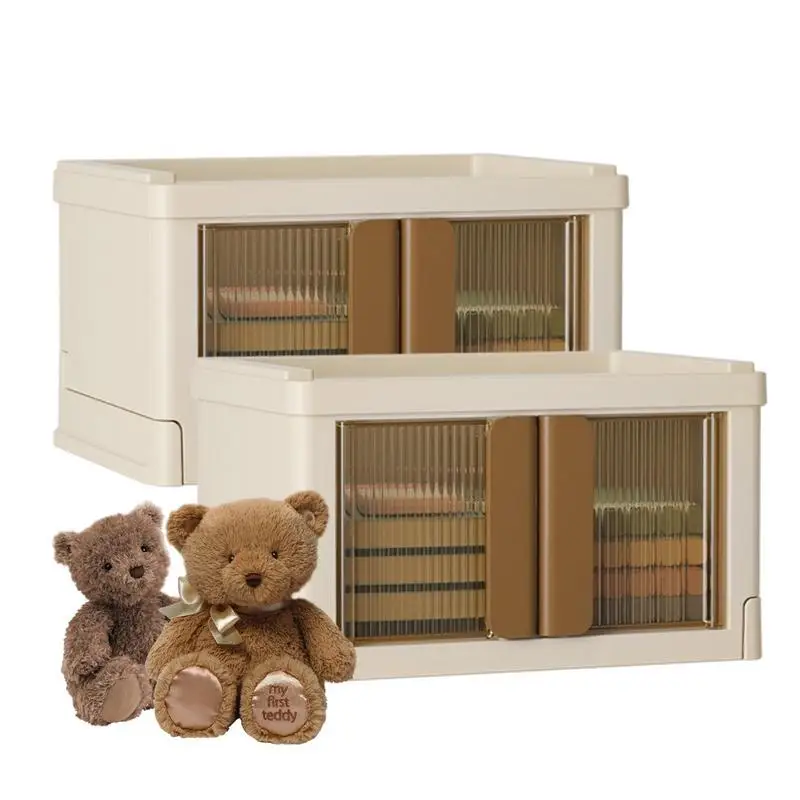 

Stackable Storage Bins With Double Doors Box Folding Bins Stackable Desktop Open Front Door Collapsible Toy Organizer Closet