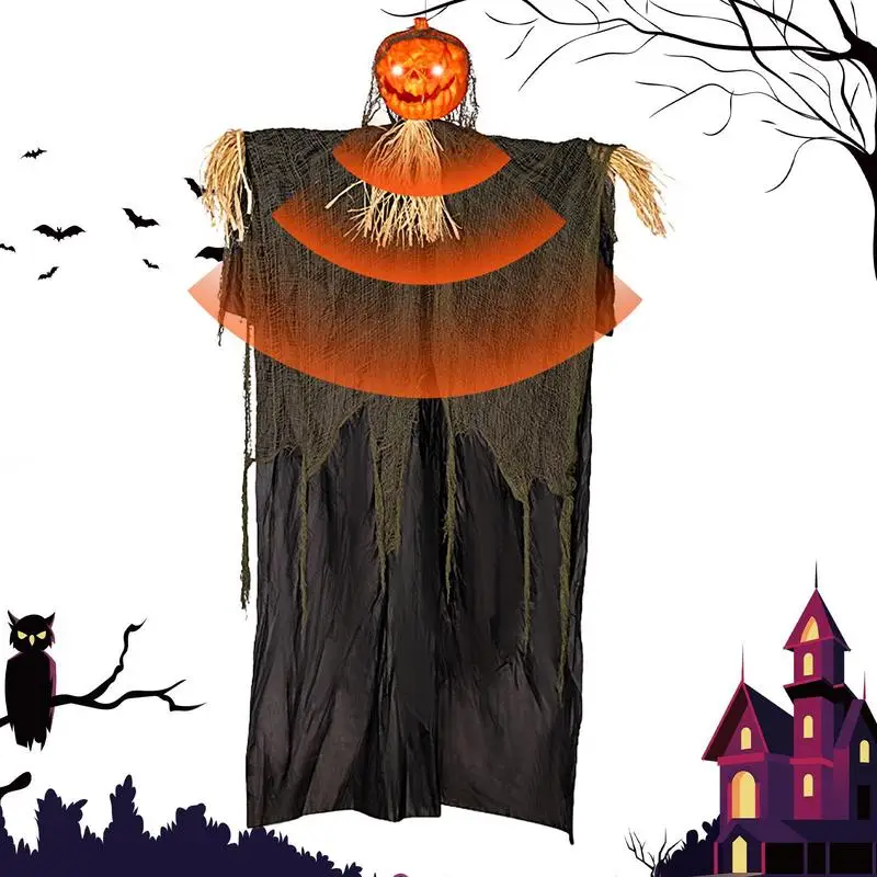 

Motion Sensor Halloween Hanging Ghost Pumpkin With Ghost Sound Glowing Eyes Terror Skull Ghost House Halloween Decoration