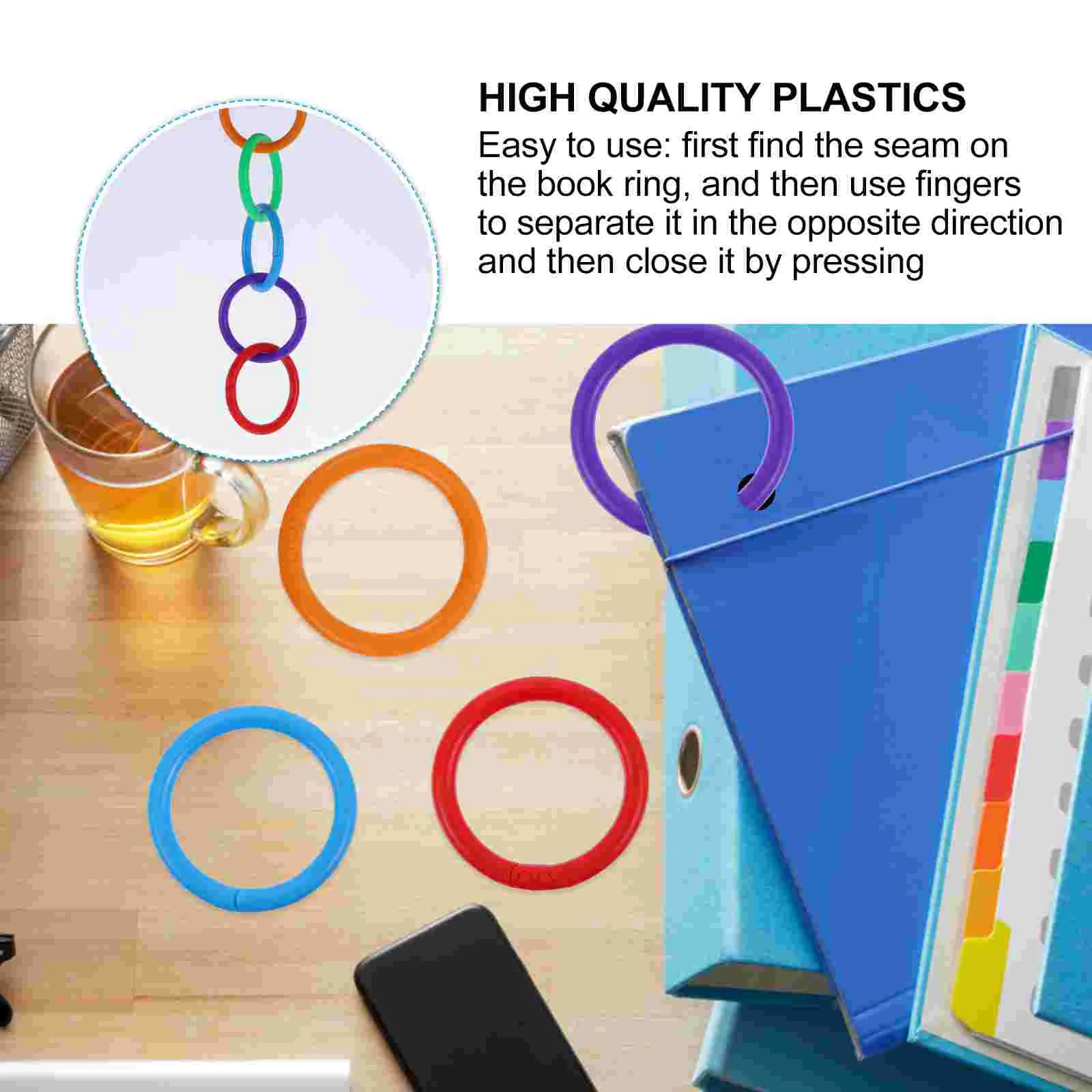 100 Pcs Color Ring Binder Snap Document Key Chains Crafts Loose Leaf Book Keychains Notebook
