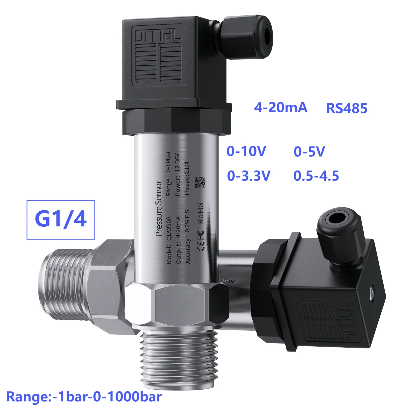 G1/4 Pressure Sensor Transmitter Hersman-100Kpa-100Kpa 100Bar 200Bar 500Bar Pressure Transducer 4-20mA 0-10V