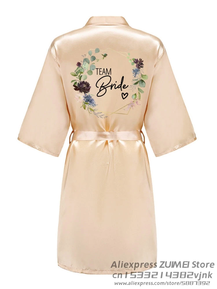Wedding Satin Dressing Gown Personalized Fixed printing Flower Print Bride Team Bathobe Bridal Party Robes Bridesmaid Robes gift bride robes
