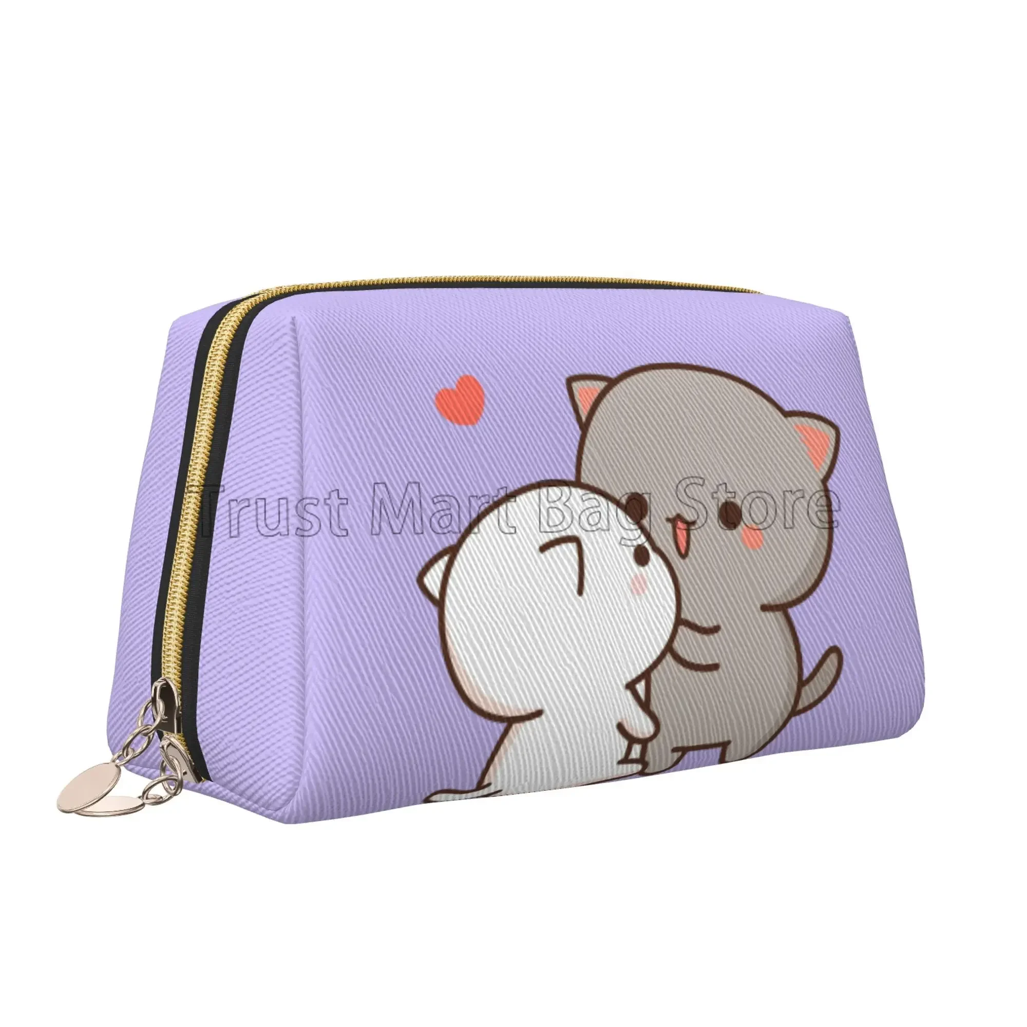 

Peach and Goma Mochi Cat Love Makeup Bag Leather Women Travel Toiletry Pouch Cosmetic Bags Portable Multifunctional Storage Bag