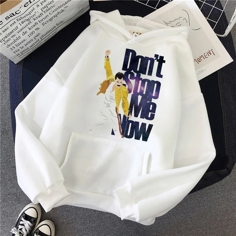Freddie Mercury Hoodie Women Kawaii Queen Band Cartoon Graphic Sweatshirt Long Sleeve Pullover Harajuku Casual Streetwear Female