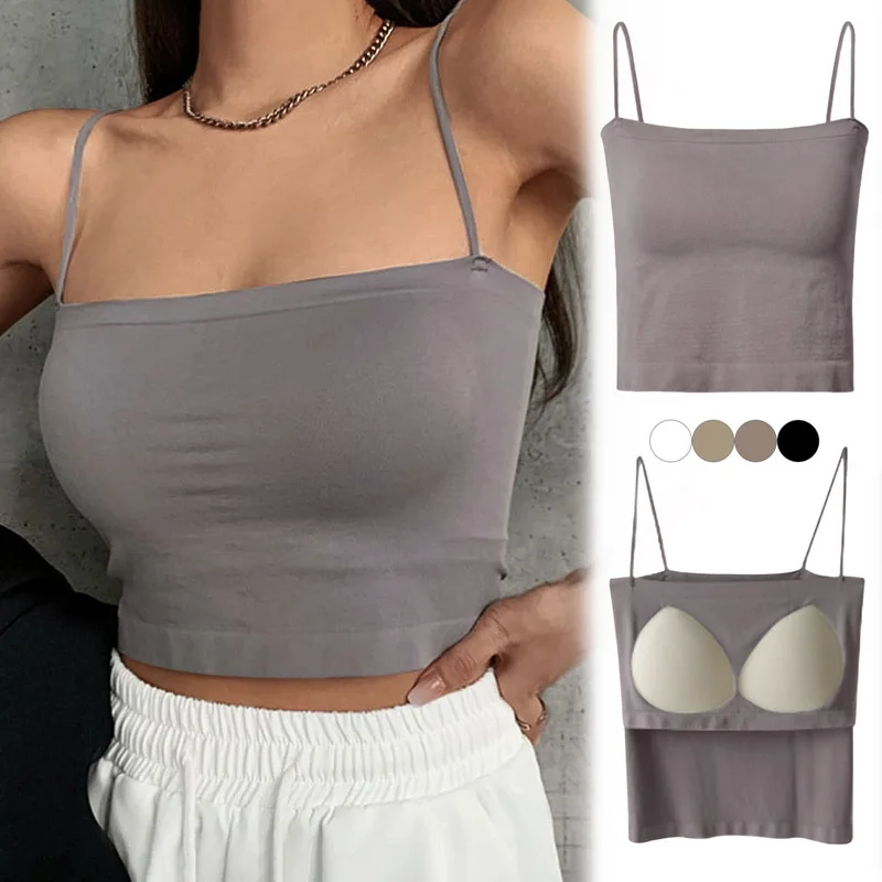 Women Sport Bra V Neck Padded Open Back Spaghetti Straps Camisole Vest  Underwear