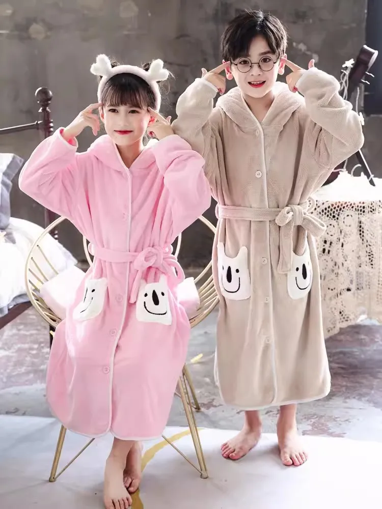 Fashion Bath Towel for Kids Girls Autumn Winter Teenage Boys Drying Sleepwear Children Cartoon Hooded Fleece Warm Homewear 8 12T