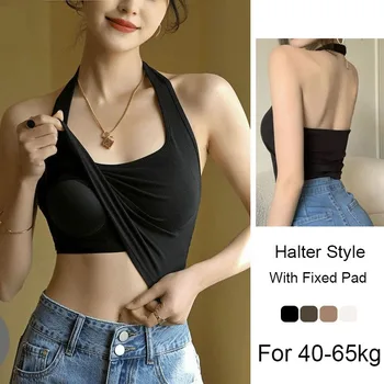 Halter Spaghetti Straps Vest for Women With Bra Padding Inner Wear Outer Wear Sexy Beauty Back Tanks Top 1