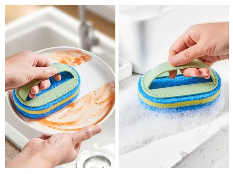 

1 Pcs Kitchen Sponge Wipe with Handle Cleaning Brush Bathroom Tile Glass Cleaning Sponge Thickening Stain Removal Clean Brush