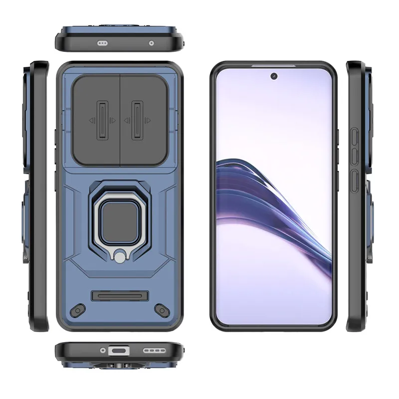 Enhanced Protective Phone Case with Slide Camera Protector and Ring Holder