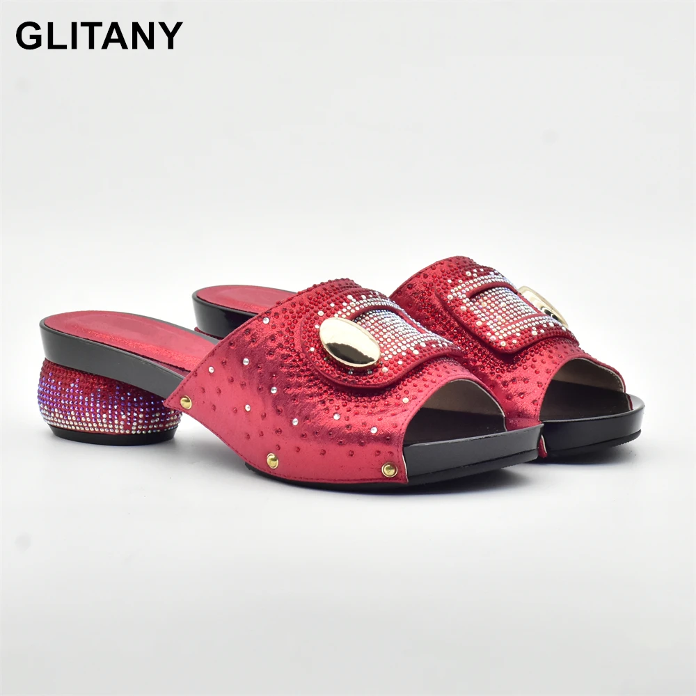 

New Red Color Wedding Shoes Woman Open Toe Ladies Sandals Shoes Party Wedding Shoes Decorated with Rhinestone Summer Women Shoes
