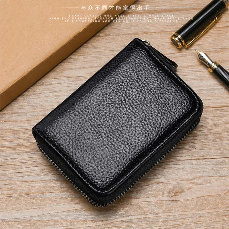 Porta Carte In Vera Pelle Con Cerniera - 26 Slot Per Carte, Piccolo E Capiente, Colore Oro