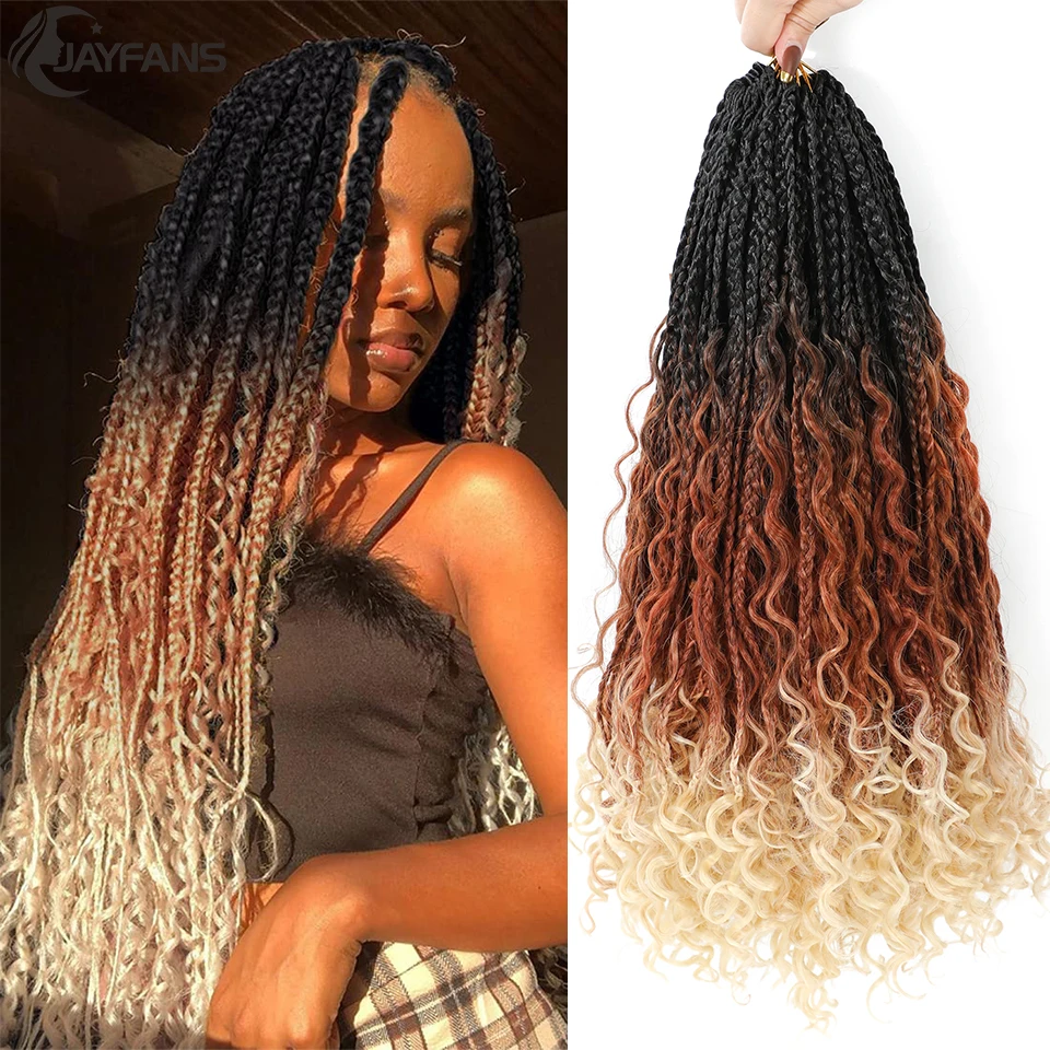 18" Box Braids Crochet Hair with Curly Ends 1B 30 27 350 613 Blue Pink Colors Bohemian Synthetic Braids Goddess Box Hair