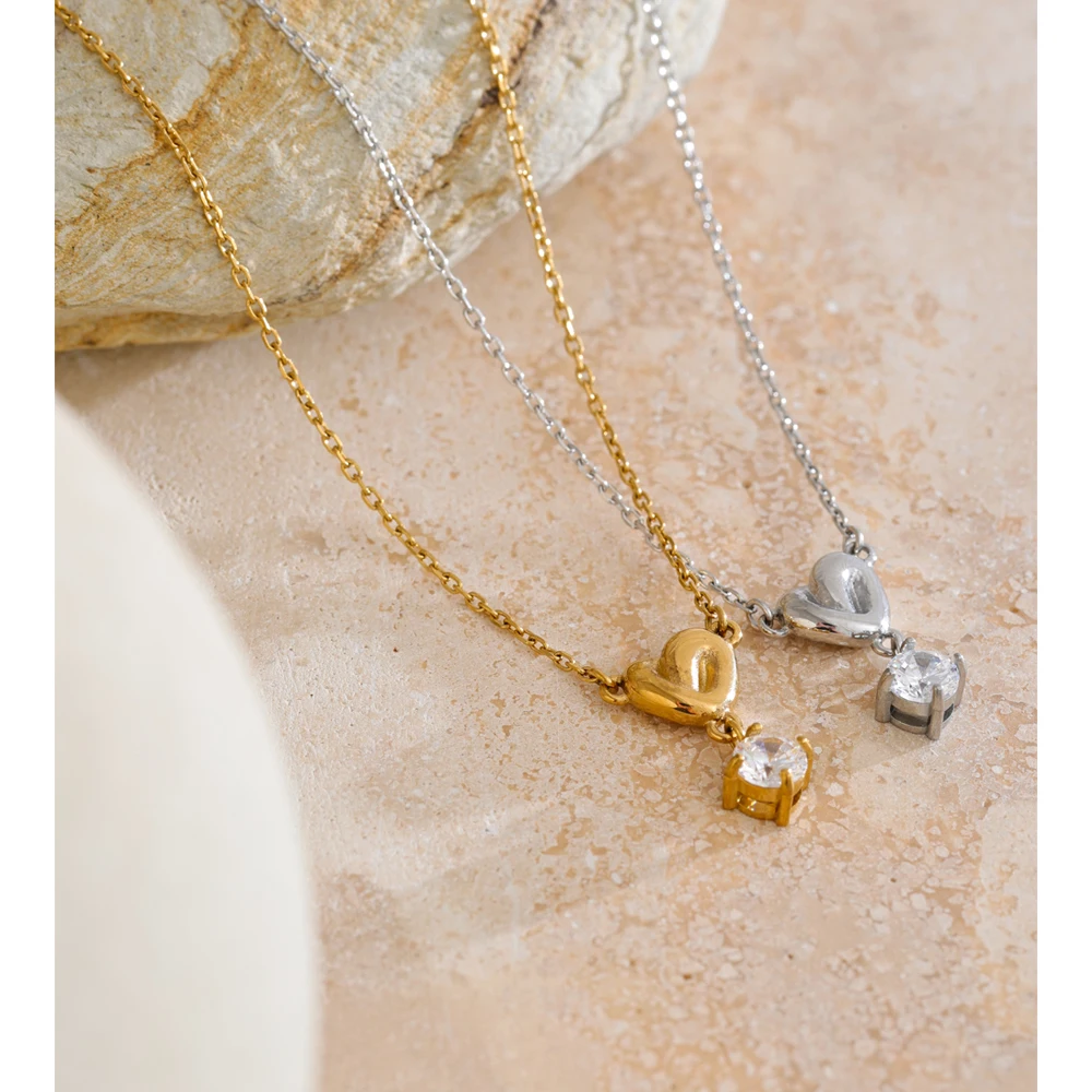 Yhpup Stainless Steel Zirconia Heart Pendant Necklace