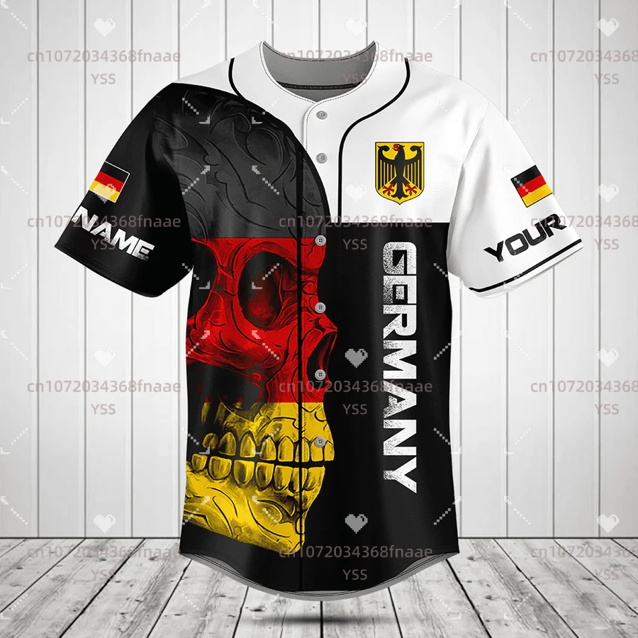 

2023 Summer New Baseball Jersey Germany Flag 3d Printed Mesh Casual Sports Baseball Shirt Customized Name Street Apparel