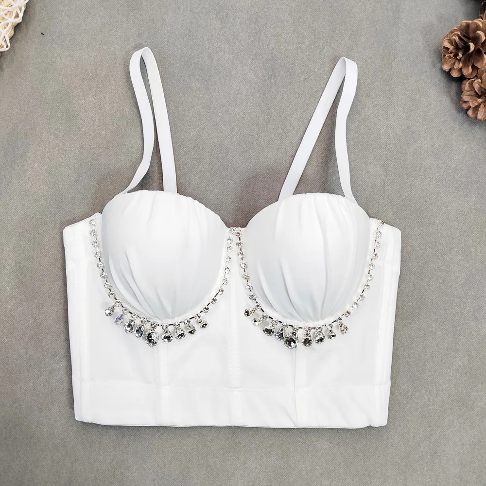 

Rhinestone Top Bustier Crop Top Sexy Corset Camisole Women Sleeveless Backless Diamond Bra Shiny Tank Top Festival Clothing