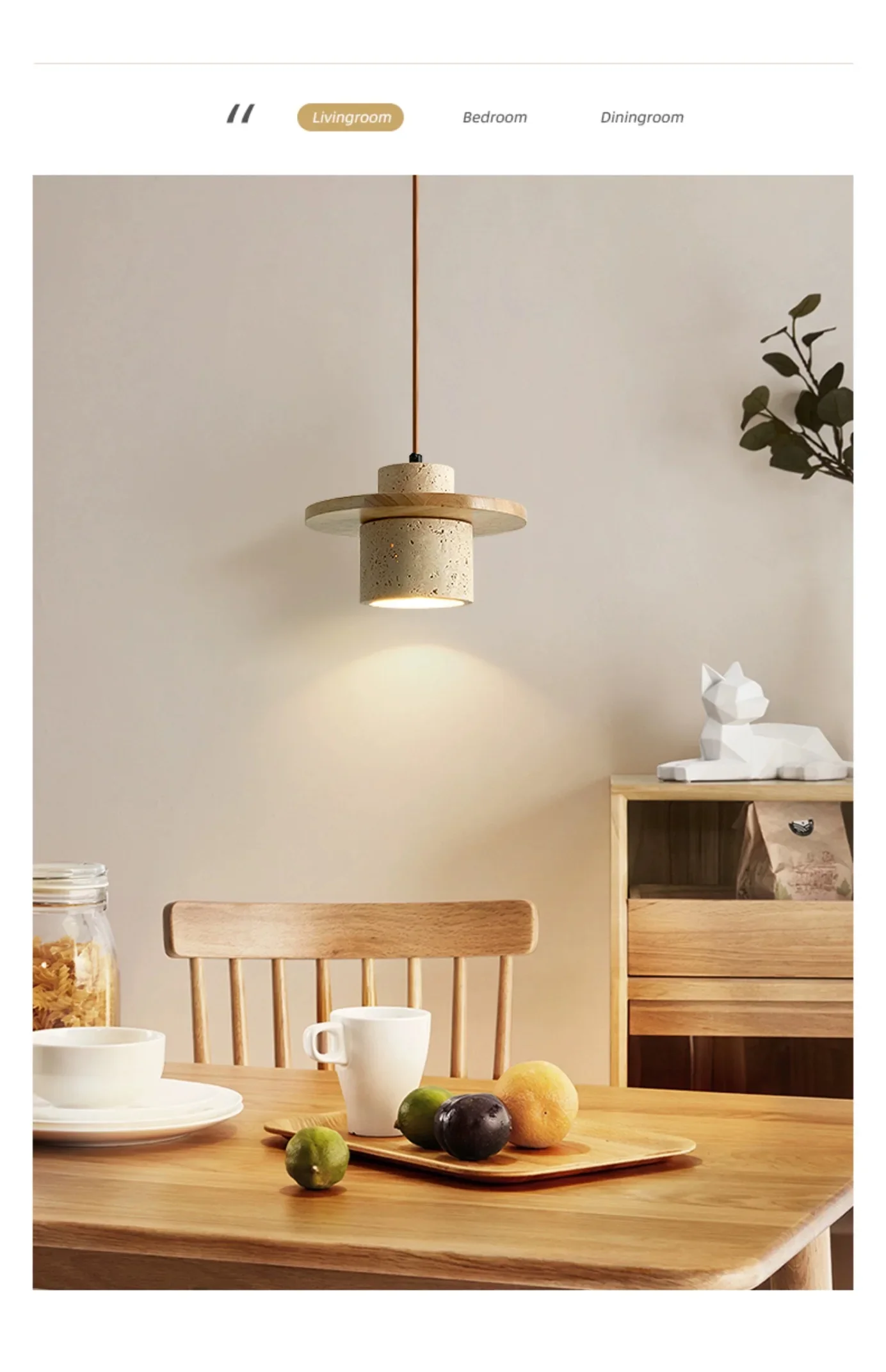 Description Picture 4 of itemJapanese Minimalist Style Pendant Light Indoor LED Walnut/Log Yellow Travertine Chandelier Parlor Bedroom Cafe Bar Hanging Light