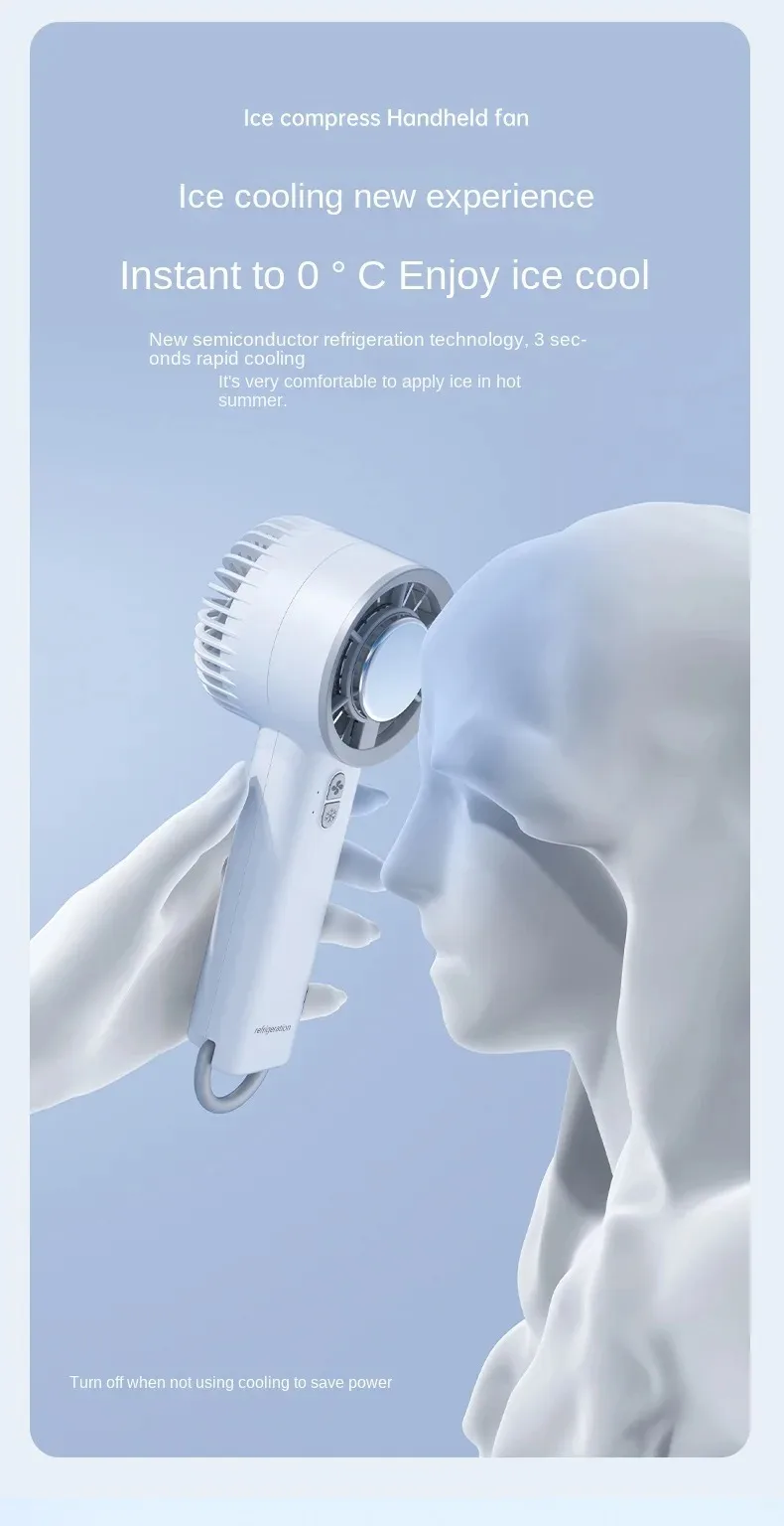 Description Picture 5 of itemHandheld Ice Compressed Fan USB Rechargeable Semiconductor Portable Small Rechargeable Turbo Mini Fan Cooling Air Hand fan
