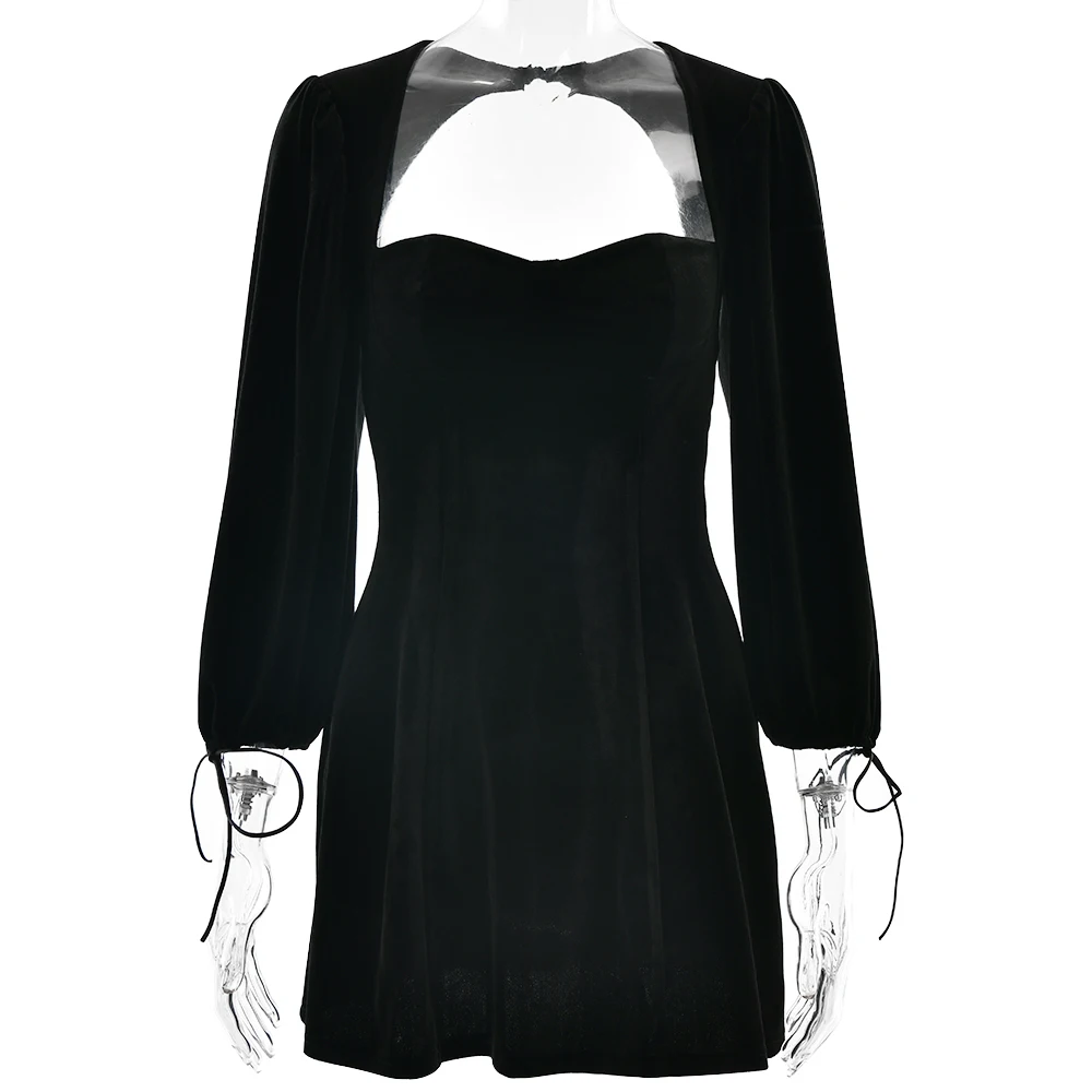Elegant Long Sleeved Velvet Hollow Out Dress Women Sexy Backless Party Evening Dress Autumn/Winter 2025 New Slim Vestido