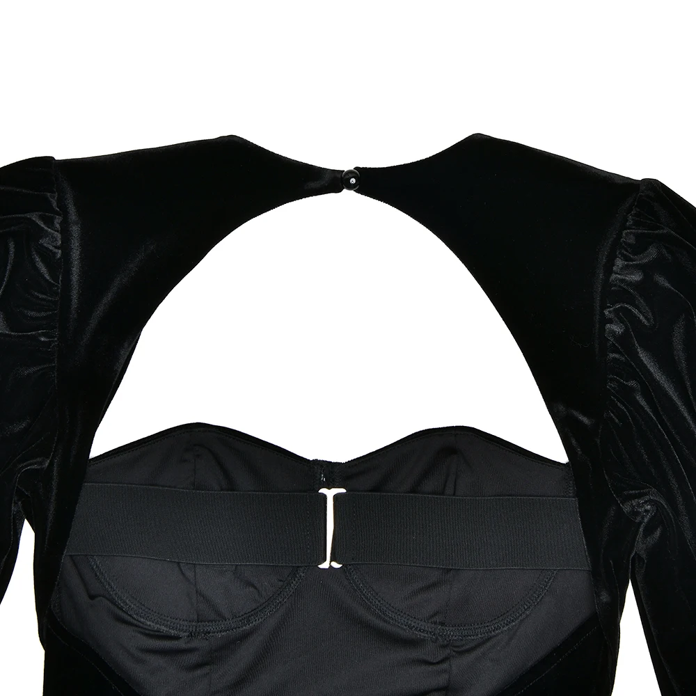 Elegant Long Sleeved Velvet Hollow Out Dress Women Sexy Backless Party Evening Dress Autumn/Winter 2025 New Slim Vestido