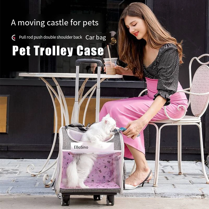 Multifunctional Pet Outgoing Trolley Bag Transparent Cat Bag Detachable Trolley Box Space Module Cat Dog Backpack New