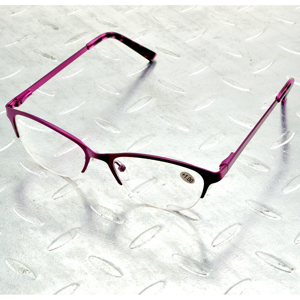 

High-grade Alloy Purple Color Half-rim Round Spring Hinge Women Reading Glasses +0.75 +1 +1.25 +1.5 +1.75 To +4