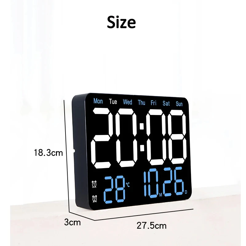 LED Digital Wall Clock with Temperature Date Display and Brightness Adjustable