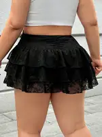 Plus Size Lace Ruffle Layered Cake Mini Skirt - Image 5