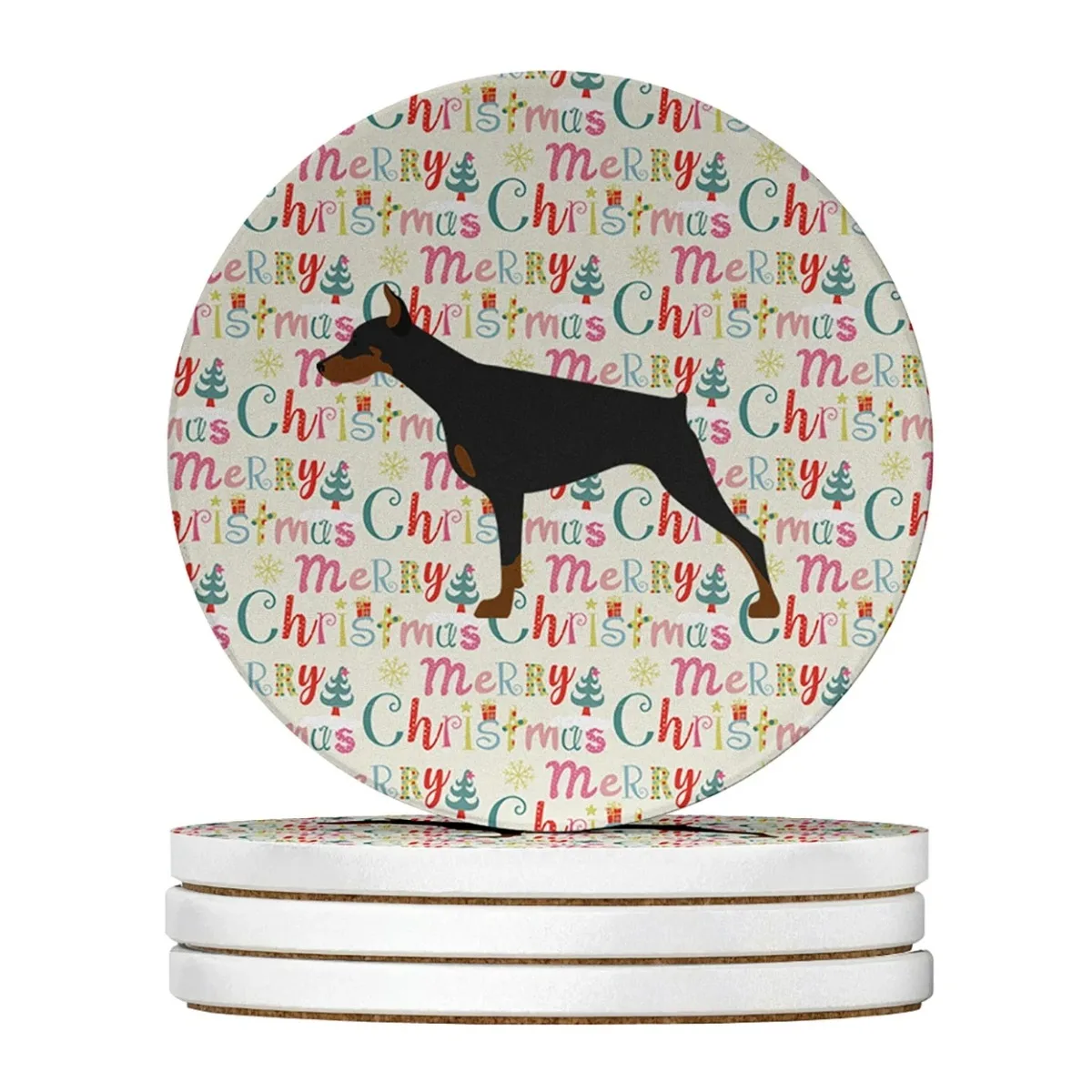 

Doberman Pinscher Merry Christmas Large Sandstone Coasters Pack of 4 4 in x 4 in