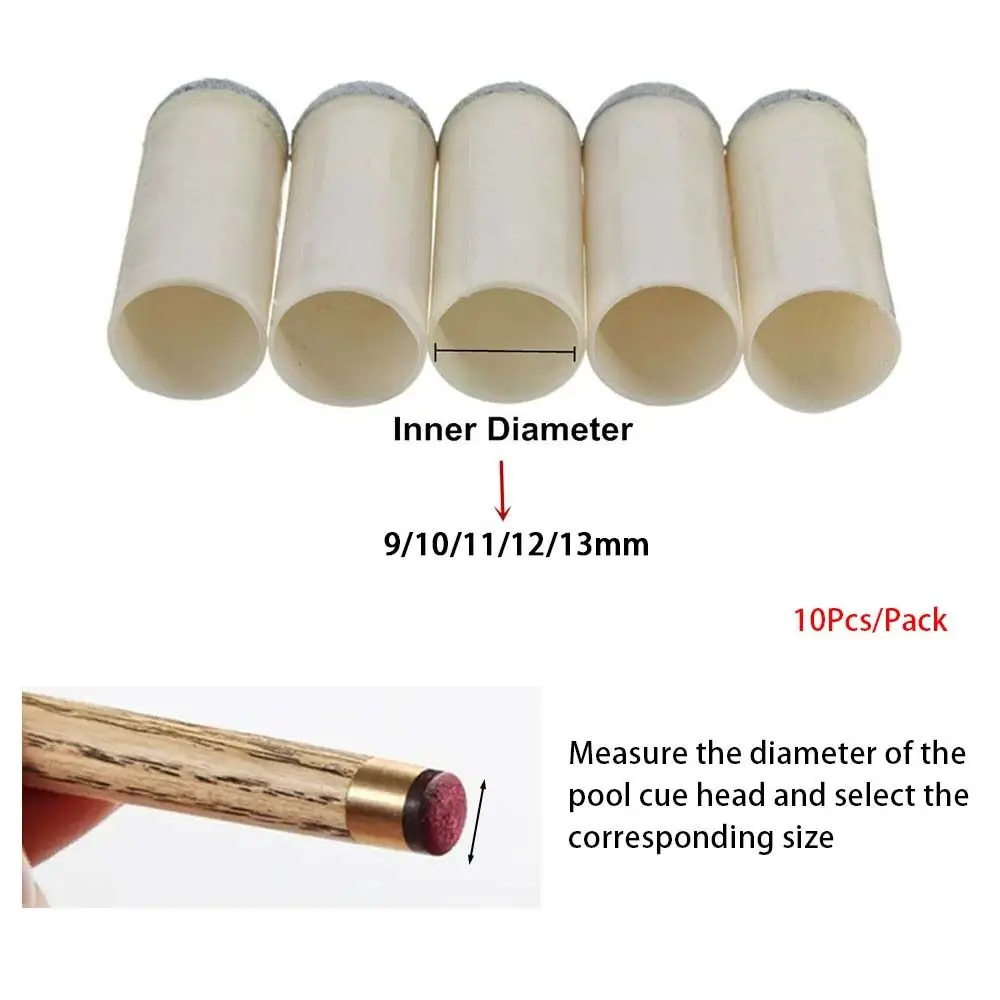 10Pcs/pack Slip-on Billiards Cue Tips 9/10/11/12/13mm Replacement Cover Tip Protector Plastic Snooker Accessories Pool Cue Stick