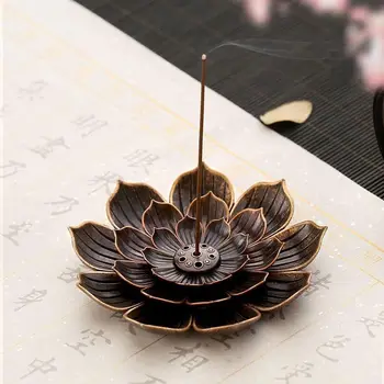 Alloy Incense Burner Stick Holder Buddhism Lotus Line Incense plate Sandalwood Coil Base Temples Yoga Studios Home Decoration