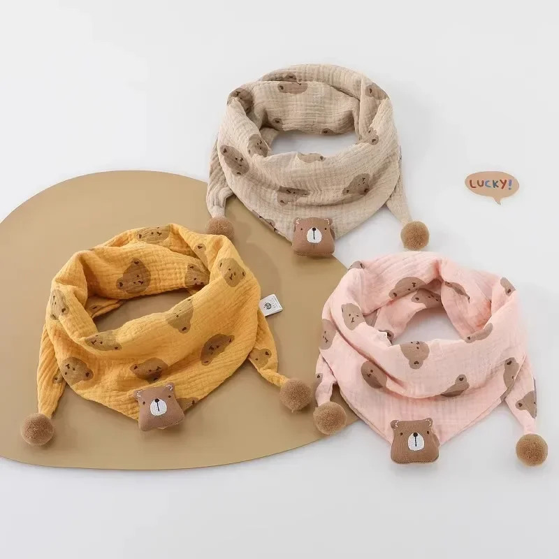 Korean Bear Baby Triangle Scarf Cute Cartoon Boy Girl Warm Neckerchief Autumn Winter Outdoor Kids Anti-Cold Neck Covers