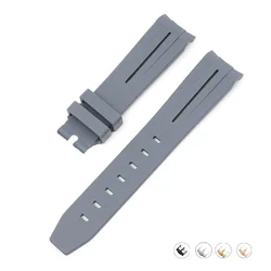Silicone Diving Sport Watch Band - Waterproof Curved End Rubber Strap - Glod Buckle (GreyB)