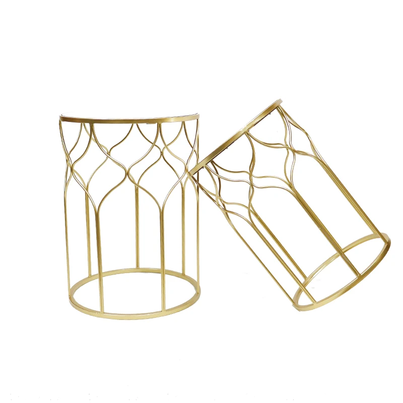 Modern Gold Metal Rattan Set Of 2 Marble Round Side Coffee Table Luxury Decorative Mirrored Console Table For Outdoor Garden