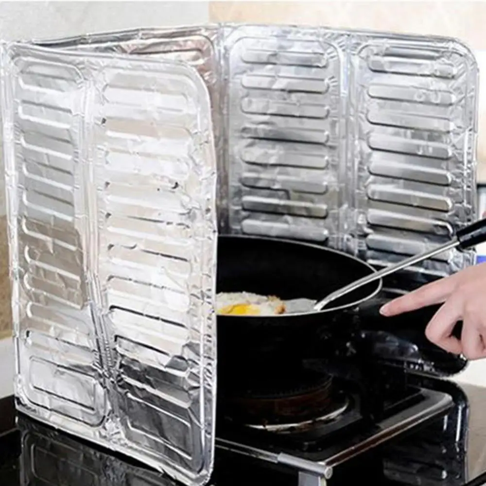 Aluminium Foil Foldable Frying Pan Oil Splash Screen Kitchen Gas Stove Baffle Plate Cooking Accessories