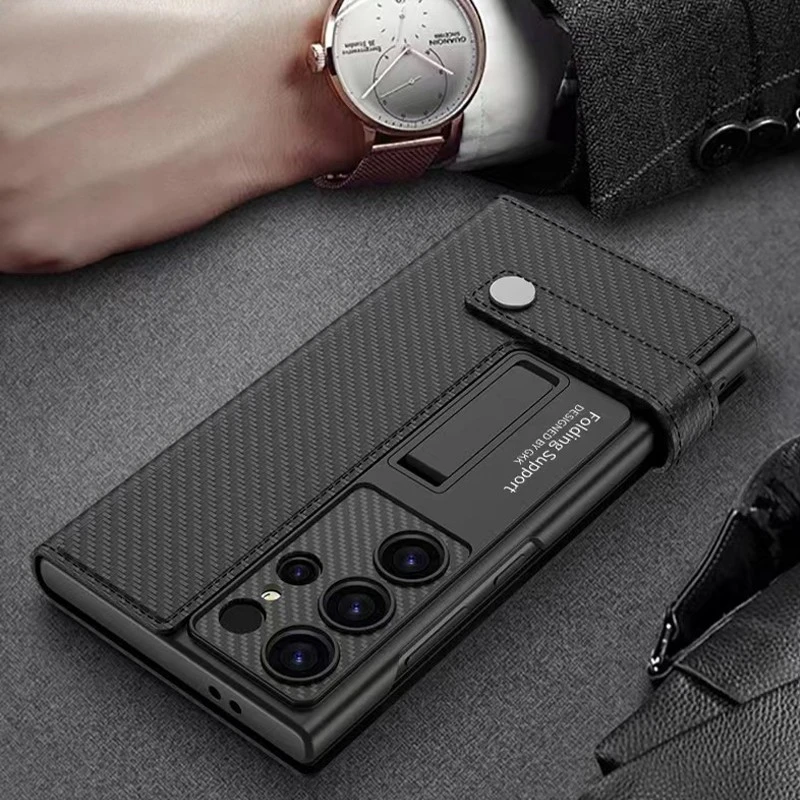 

Кожаный чехол-книжка с зажимом для карт для Samsung Galaxy S23Ultra S24 Ultra Plus, противоударный чехол из углеродного волокна для телефона