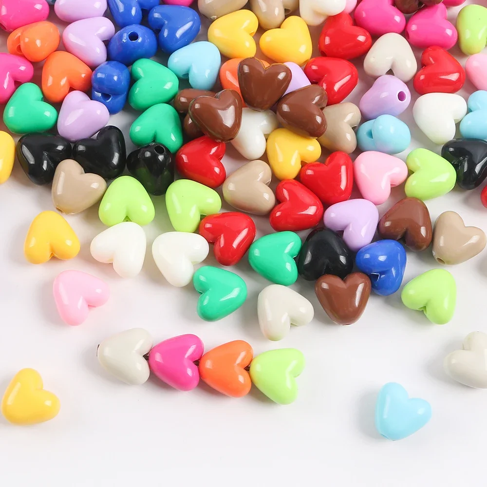 30pcs 색상 하트 모양 빛나는 구슬 10mm 아크릴 스페이서 비즈 쥬얼리 만들기 수제 Diy 팔찌 목걸이 액세서리