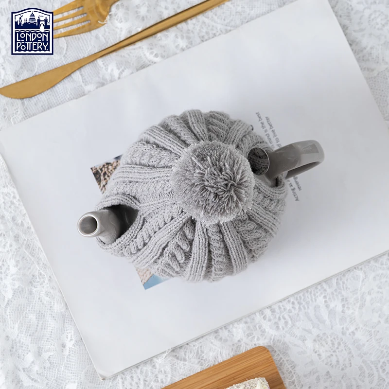 Teapot Insulation Cover London Pottery Teapot Tea cosy Grey Wool Knit Cover