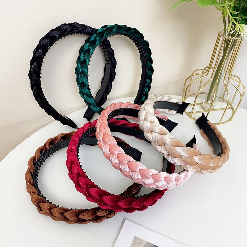 High Class Fashion Style New Point Drill Woven Hair Hoop For Women Versatile Wide Brim Hair Clip Headband Hair Accessories fashion women knitted canvas elastic stretch belt fabric casual woven belt for women jeans webbing tactical strap belt al078